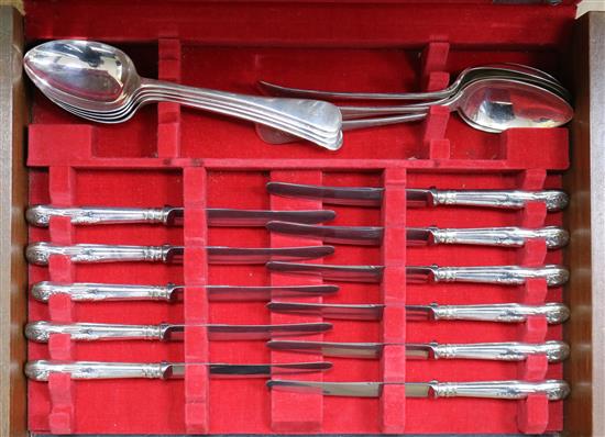 A mixed part canteen of silver and silver plated cutlery including Old English pattern and Kings pattern,